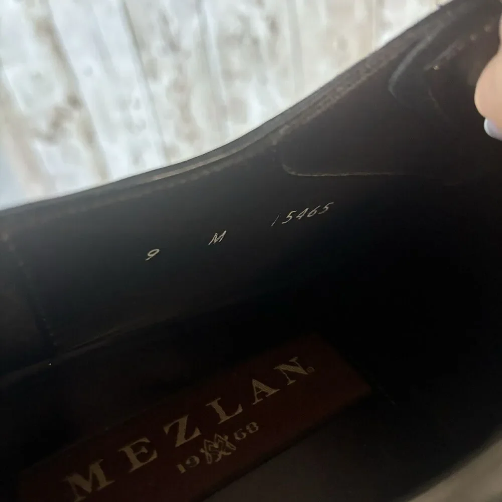 Mezlan Ponce Genuine Deerskin Polished Leather Wingtip - Black Mens's‎ Size 9 M
